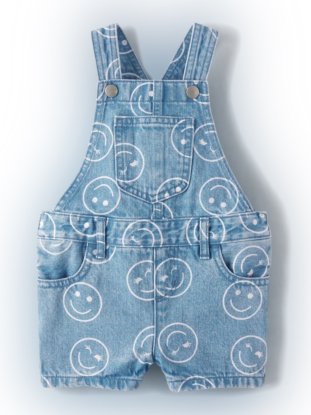 Place Girls Smiley‎ Face Denim Short Overalls Size 12 Blue Cotton Dungarees